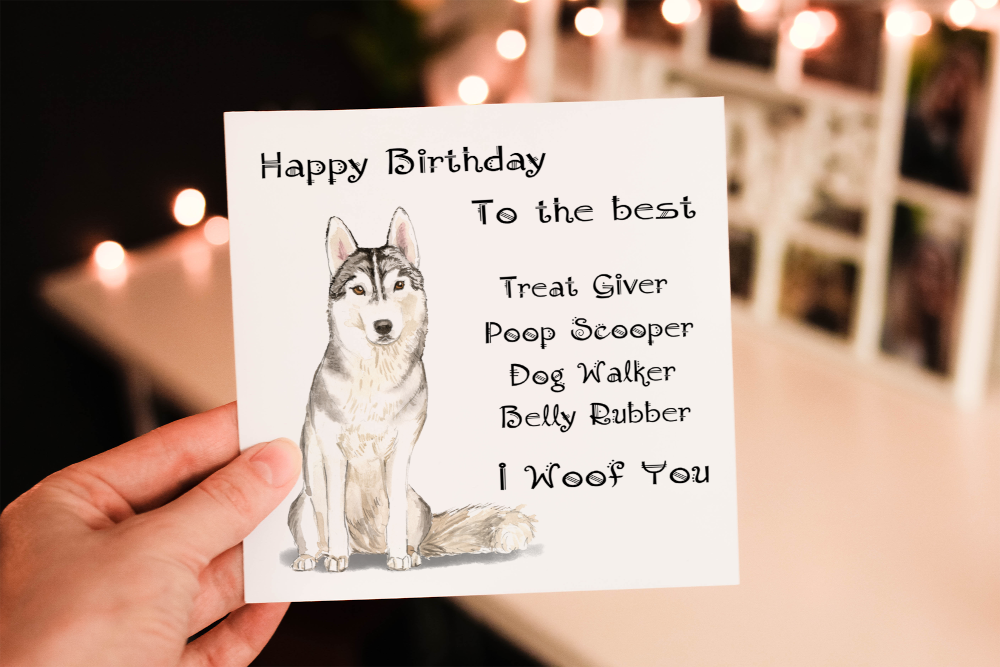 Siberian Husky Dog Birthday Card, Dog Birthday Card